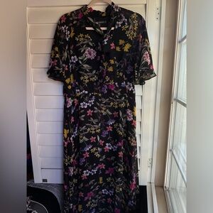 julia jordan Black Floral Maxi Dress with Pink Purple Yellow Flowers